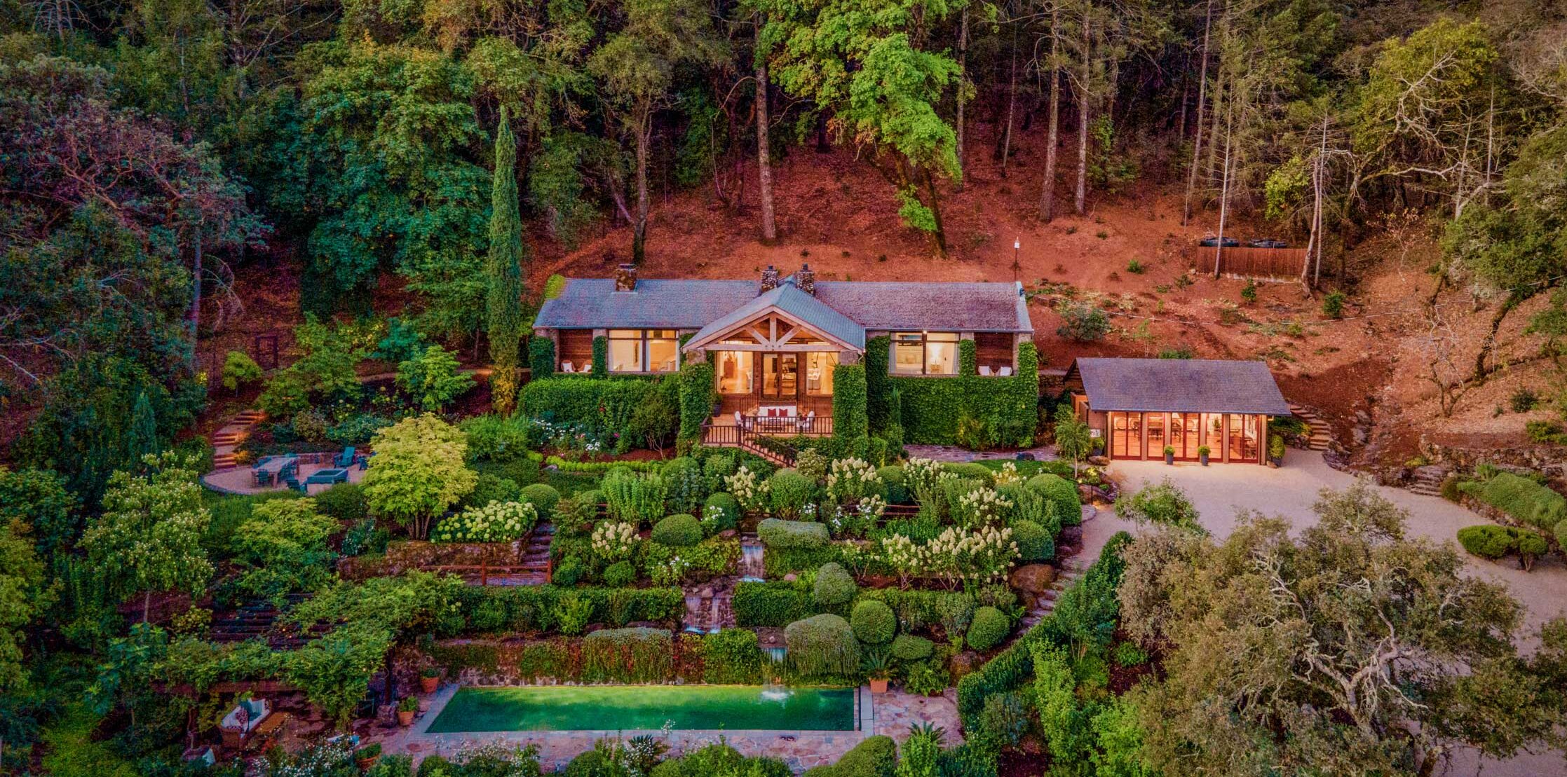 aerial view of the Morlet Hilltop estate with stars in the night sky